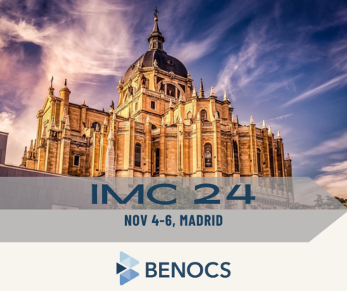 A cathedral in Madrid, the text reads "IMC 24, Nov 4-6, Madrid". At the bottom is the BENOCS logo.